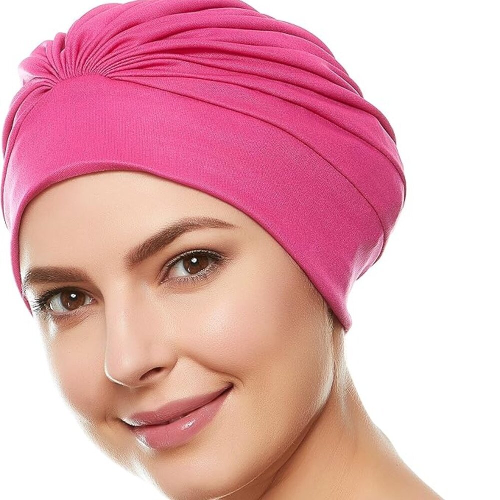 Adorable BEEMO Pink Swim Cap for Women/Girls, Swimming Turban, Lined And Pleated